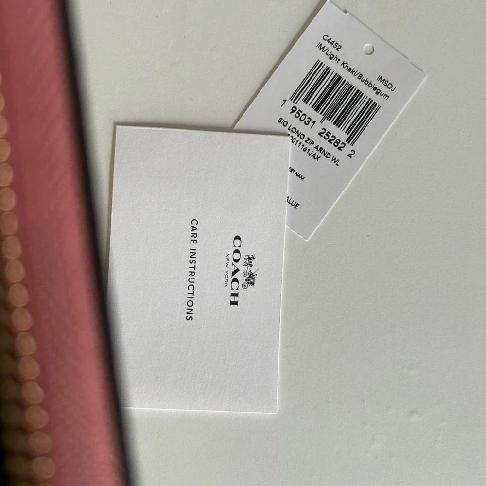 Coach‎ Signature Long Zip Around Wallet Khaki Pink Canvas New C4452